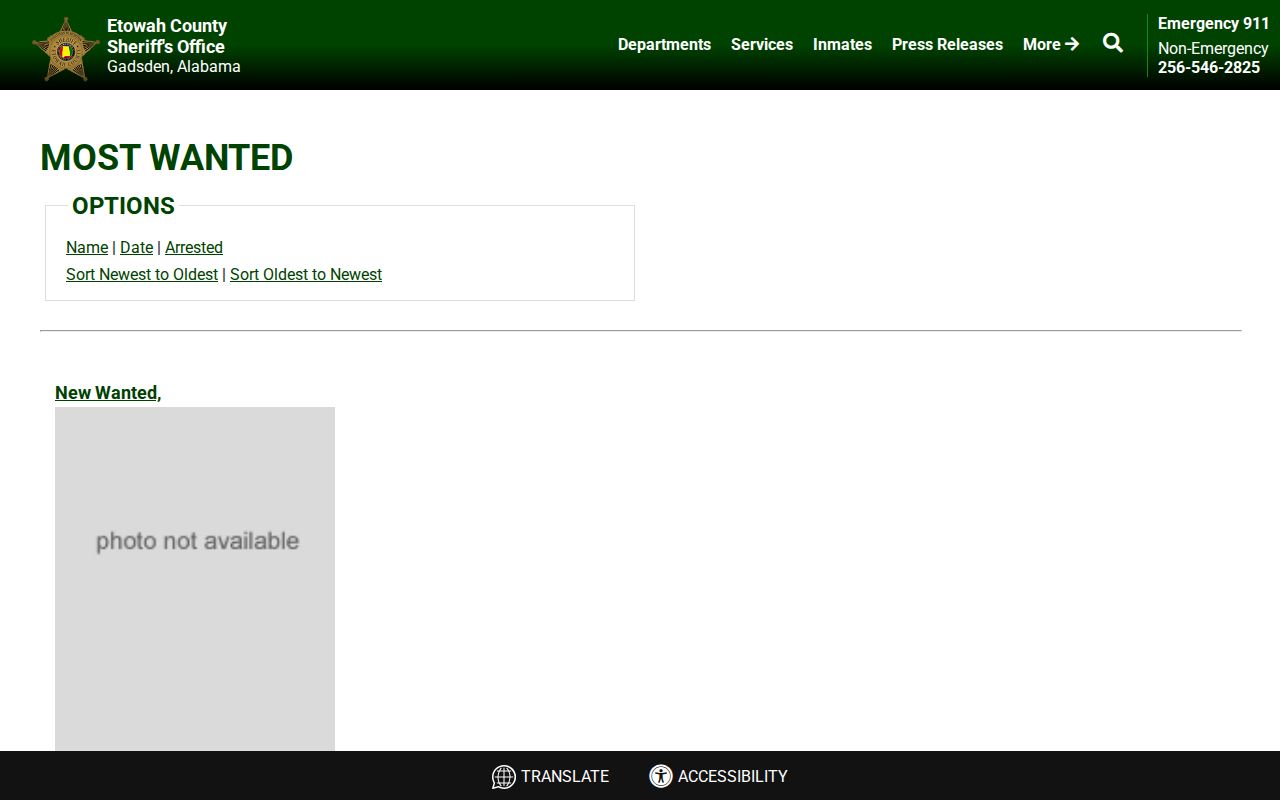 Etowah County Sheriff official most-wanted list interface