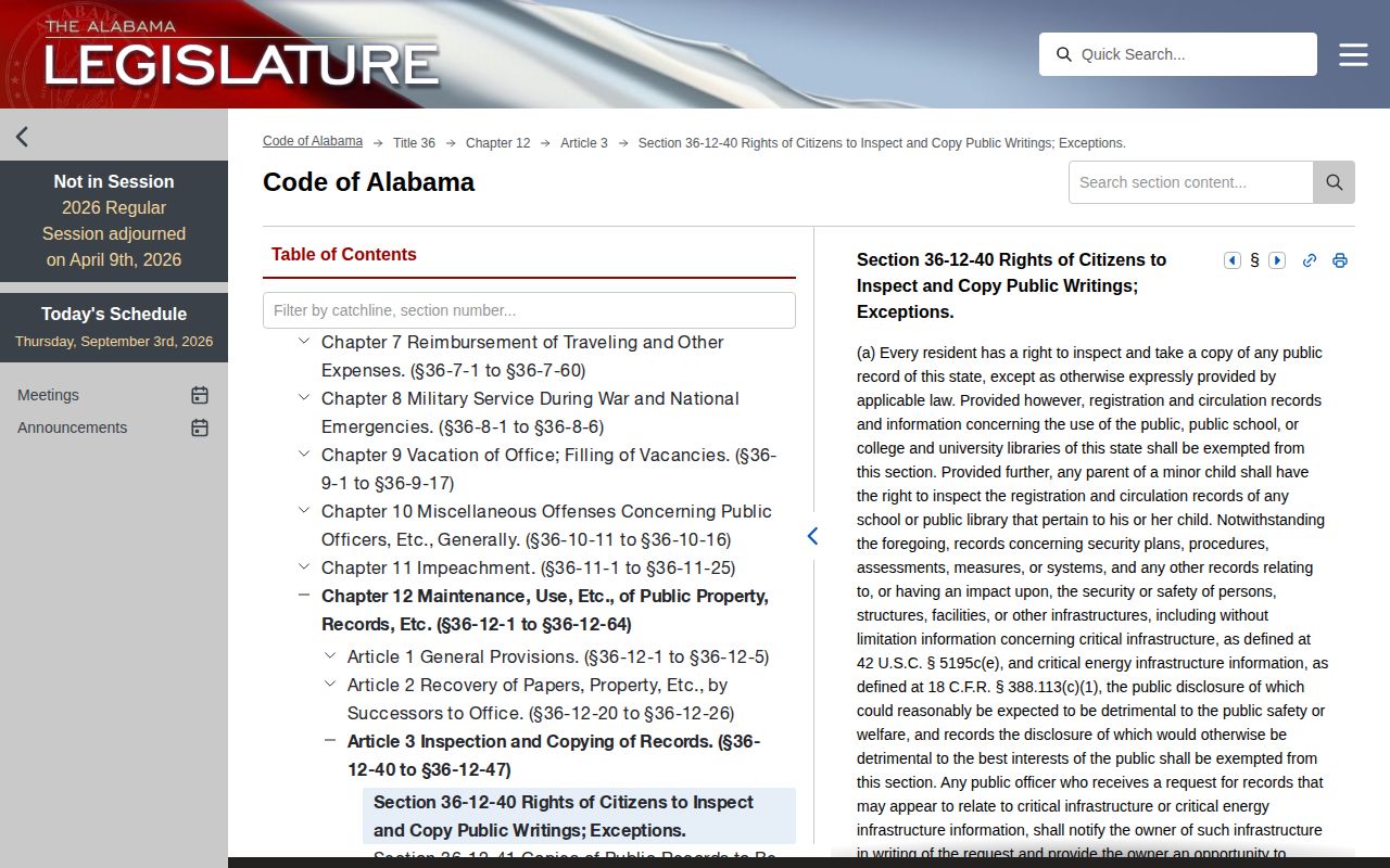 Alabama public-records inspection statute applicable to Etowah County records