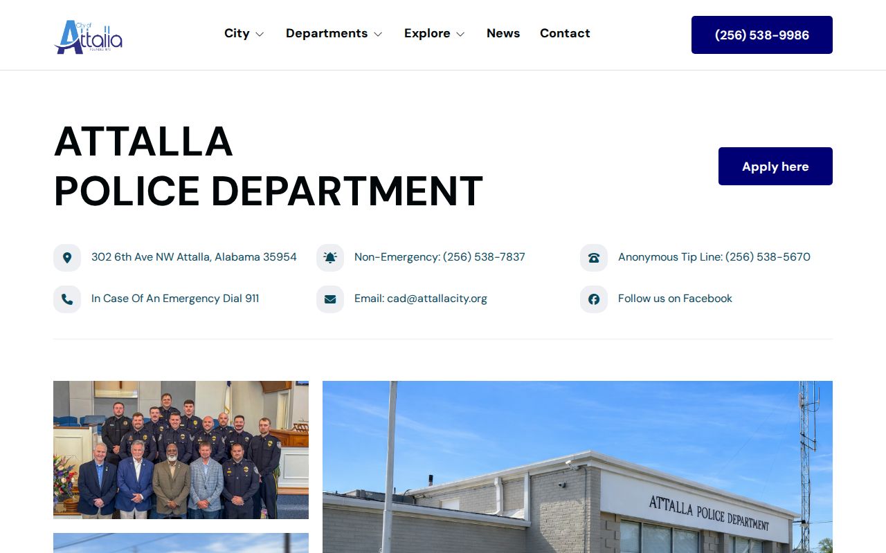Official Attalla Police Department page with contact and report information