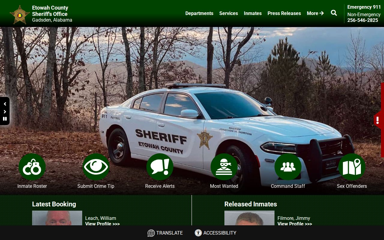 Etowah County Sheriff's Office official home page with latest booking links