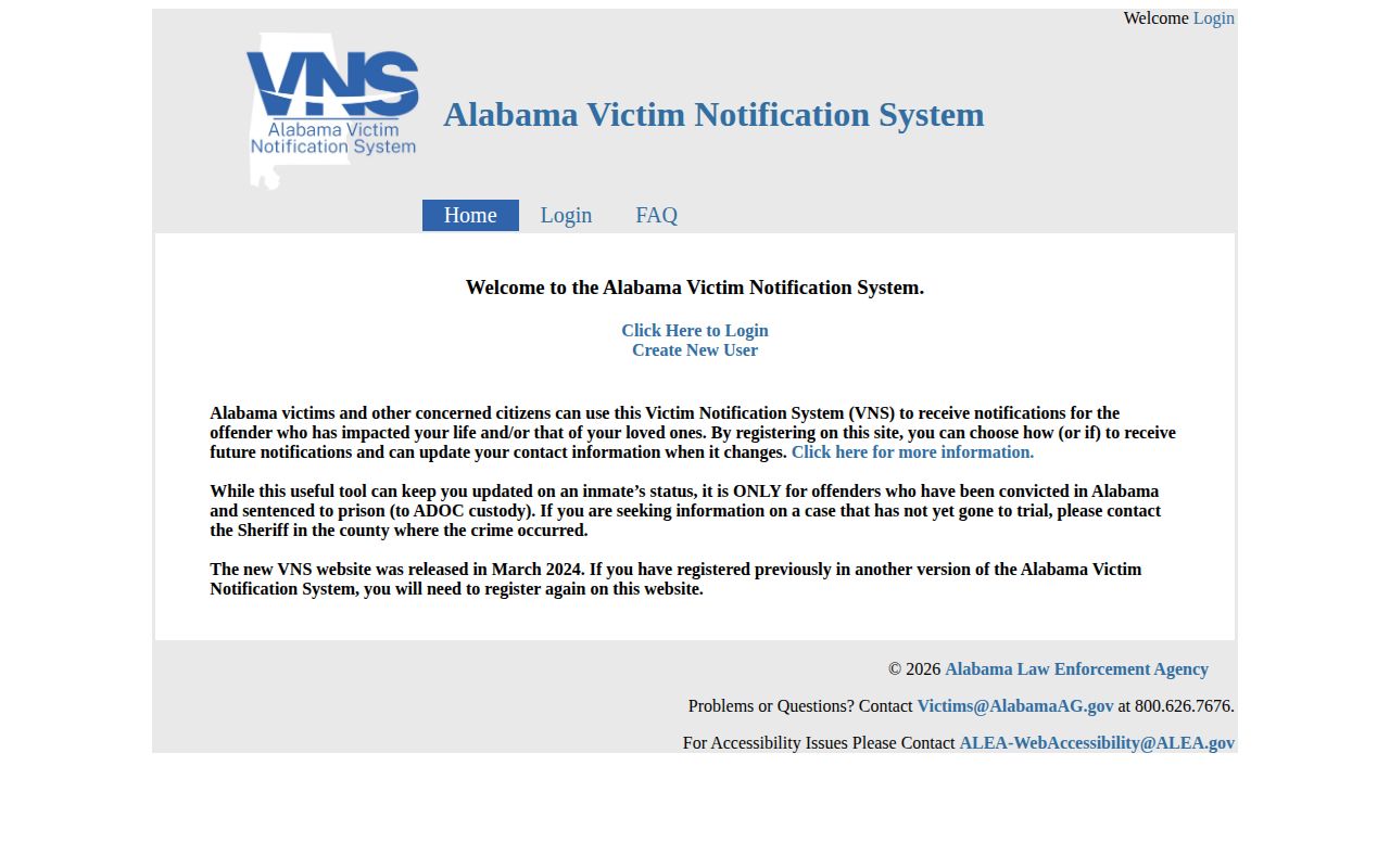 Alabama Victim Notification System guidance